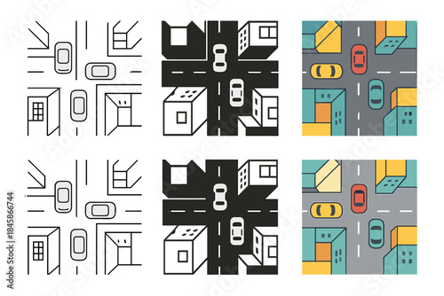 Abstract Urban Harmony. Car City Roof, abstract urban harmony combining balance, architecture, and motion in clean geometry, first