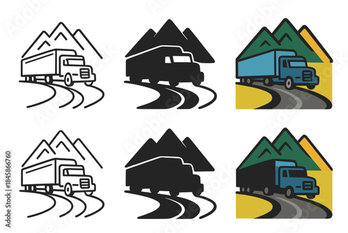 Colorful Mountain Truck Journey. Truck Road Mountain, harmonious journey motif uniting endurance, freedom, and natural elevation,