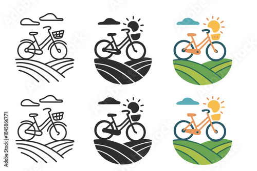 Abstract Bicycle Harmony. Bicycle Hill Basket, abstract countryside harmony combining movement, flow, and scenic geometry, first