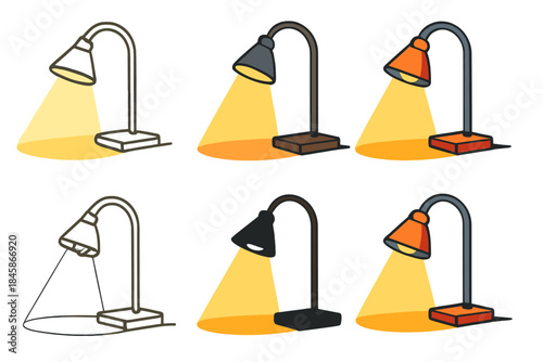 Gradient Lamp Illumination. Lamp casting gradient glow on desk surface, minimal warm composition, first in line style with thin