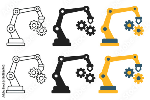 Robotic Collaboration in Industry. Two robotic arms working together lifting machine parts, clean modern industrial balance, first