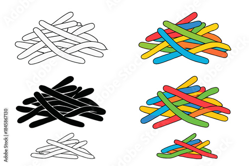 Colorful Balloon Variations. Pile of colorful balloons ready for twisting first in line style with thin outline, second in solid