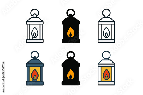 Lanterns in Various Styles. Lantern Window Glow first in line style with thin outline, second in solid style filled shape, third