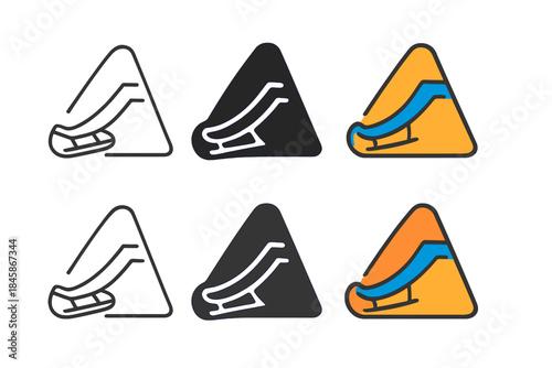 Sled Style Variations. Sled Hill Slide first in line style with thin outline, second in solid style filled shape, third in flat