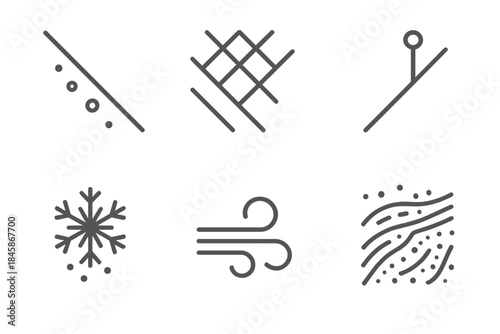 Aerial Slope Icon Set. Line vector icons of Aerial Slope Support: slope edge, aerial frame, support cord, frost speck, gust curl,