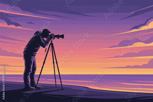 Photographer Capturing the Serene Sunset Horizon