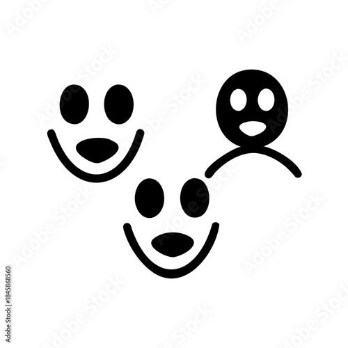 Happy face icons in a simple black and white design representing joy and emotion