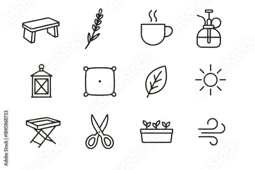 Portable tiny misting bottle icons box vector icon air seat balcony sunlight