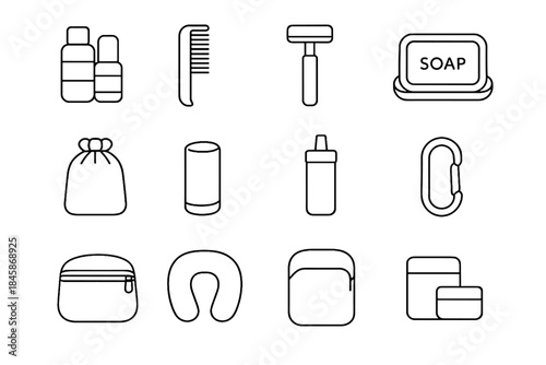 Kit eco neoprene travel icon icons minimal bag vector soap skincare bar