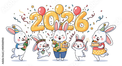 Playful New Year Celebration with Bunnies and Confetti for 2016.