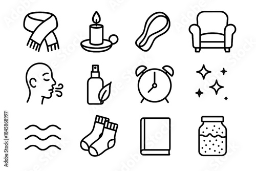 Bedside icon stars symbol vector outline evening scarf icons jar wave nighttime