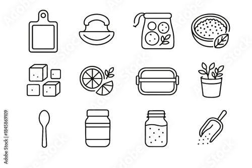 Bag vector chopper quinoa produce icon board herbs spoon meal eco pantry