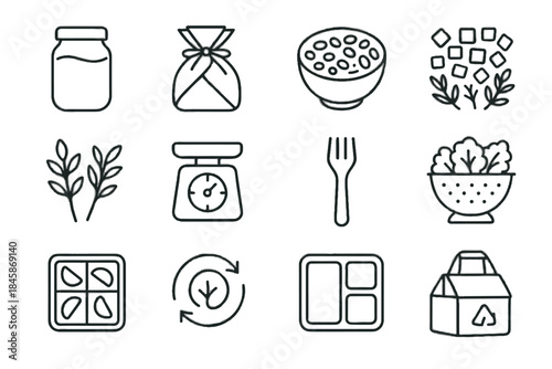 Friendly jar eco reusable cooler vegetables icon meal soup produce bamboo vector