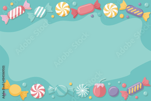 Playful Candy Border with Lollipops and Wrapped Sweets