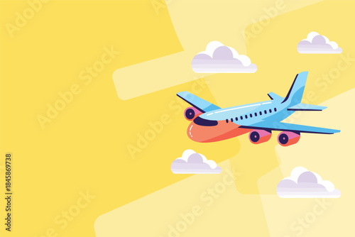 Flat Style Airplane Soaring Through Sunny Skies