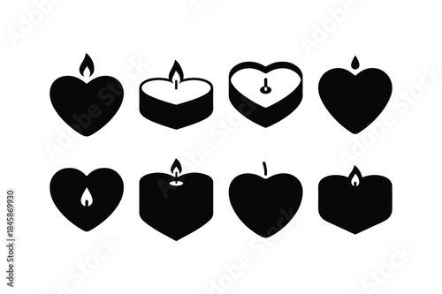 heart shaped tea light silhouette vector set