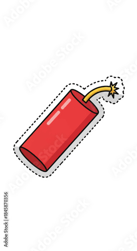 Red dynamite stick with a lit fuse depicted in a cartoon illustration against a white background.