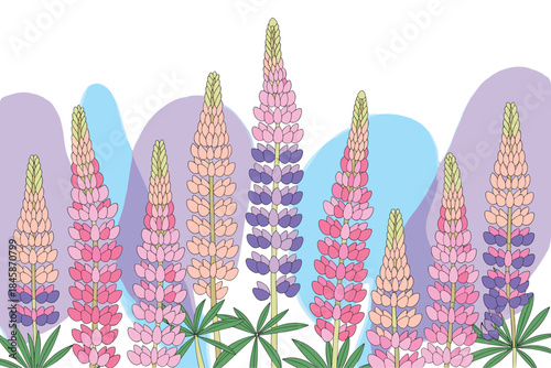Vibrant Lupine Blooms with Wavy Abstract Shapes