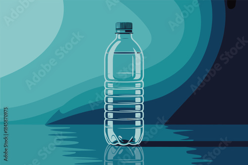 Clear Plastic Water Bottle with Blue Reflections
