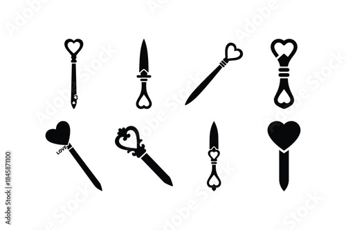love letter opener silhouette vector set