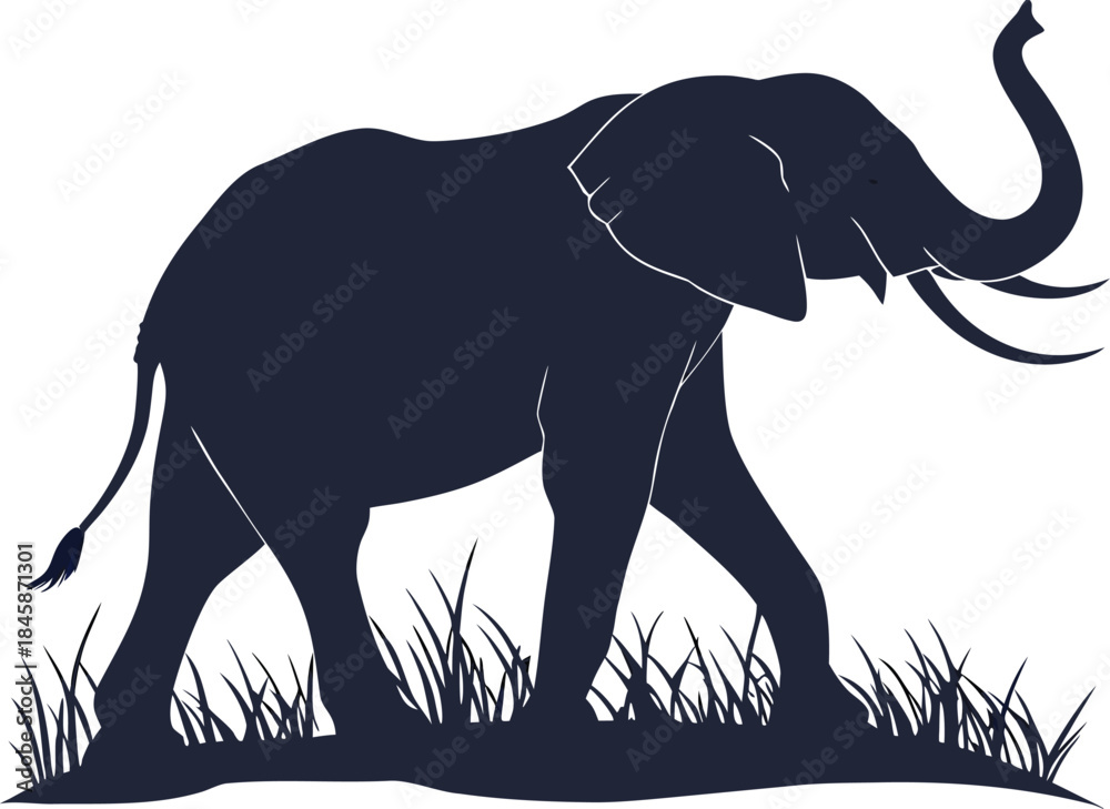 Fototapeta premium Walking Elephant Silhouette Vector Illustration