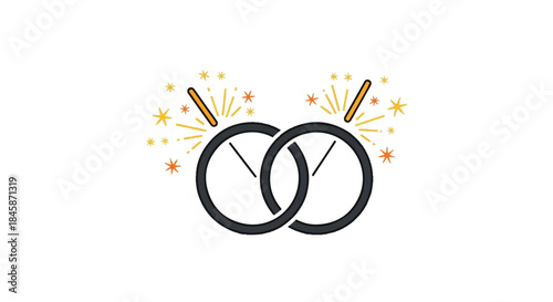 Interlocked wedding rings adorned with sparks and glow symbolizing union, celebration, and lasting love.