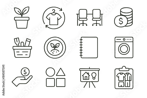 Materials icons secondhand vector icon upcycling stack notebook meal money budgeting mindful