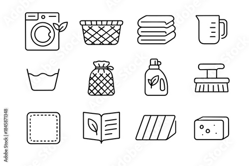 Vector icon laundry stack fabric brush organic measuring icons cup leaflet sustainable