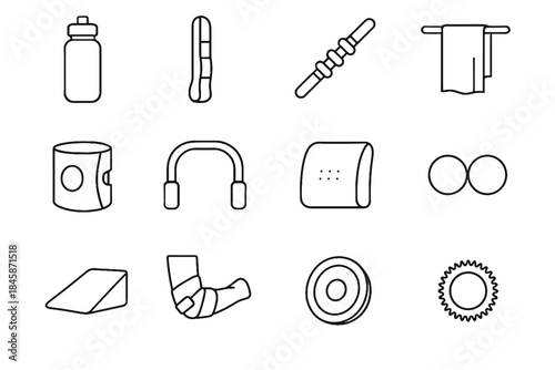 Fitness assist icons mobility recovery vector flask disk cool roller tool icon
