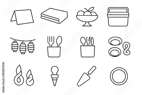 Vector plates tent shapes neutral party cooler minimalist modern icons drink icon