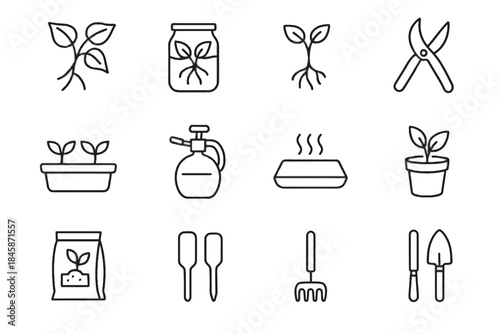 Garden vector icon shovel indoor warm mat plant propagation mini hydro seedling