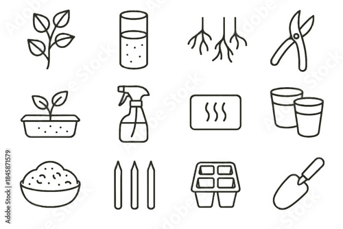 Mix root pegs sprayer plant vector icons vine sprouts cylinder propagation icon