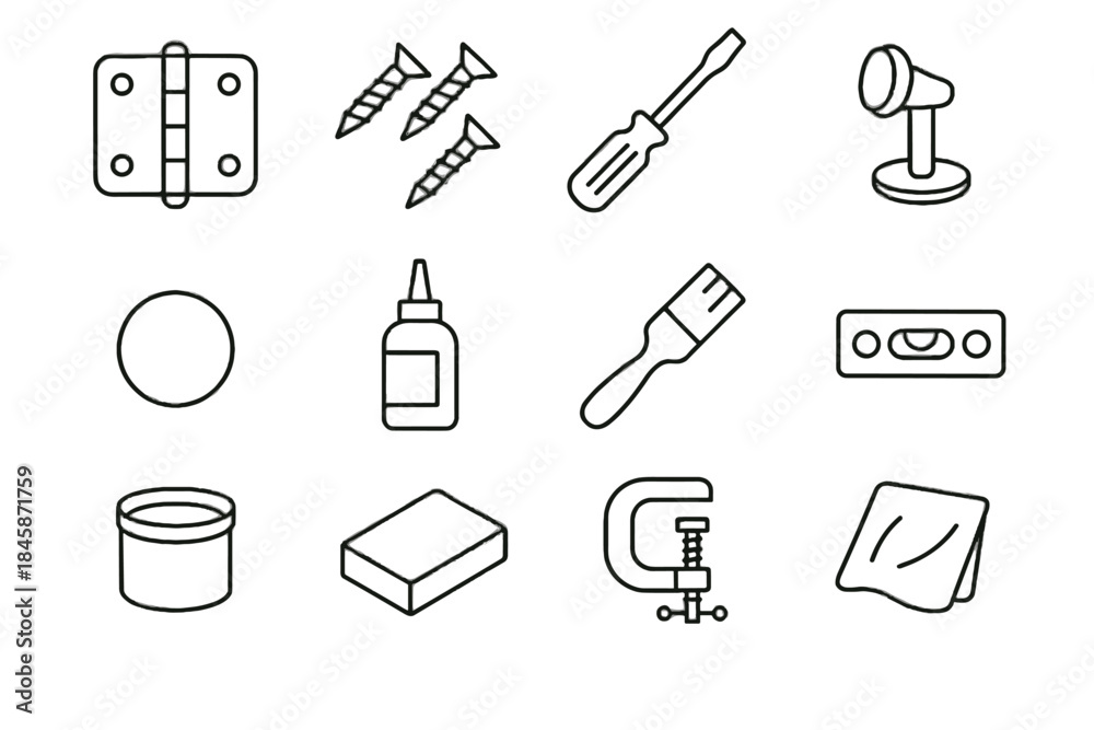 Fototapeta premium Icon sanding cloth screwdriver vector repair filler door hinge wood small