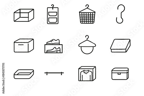 Tray minimalist hanging box hanger shoe wardrobe icon bin rod vector shelf