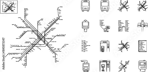 Map of subway vector black set icon.Vector illustration line metro on white background.Isolated icon city of map subway.
