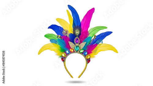 Vibrant Mardi Gras Feathered Headpiece with Colorful Feathers and Jewels
