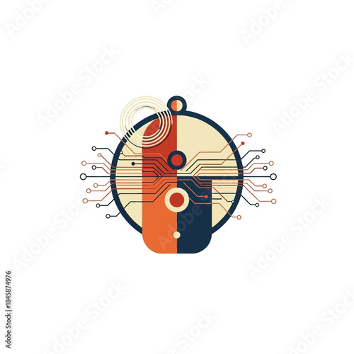 Abstract digital connection symbol representing advanced data flow and technological innovation with circuit board elements in a modern, stylized icon design, depicting seamless integration