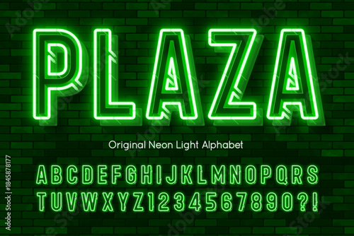 Retro bright light alphabet design, cabaret, neon Broadway lamps letters and numbers.