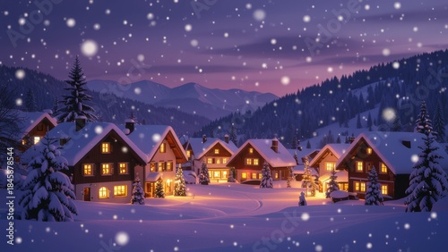 Snowy Village at Twilight