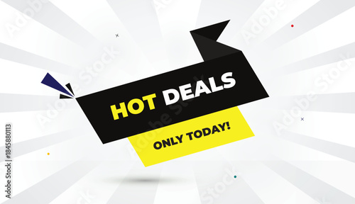 hot deals today editable eps format web banner vector art illustration template design black gray shapes yellow bold font white gray gradient abstract illustration sun shine business 4k