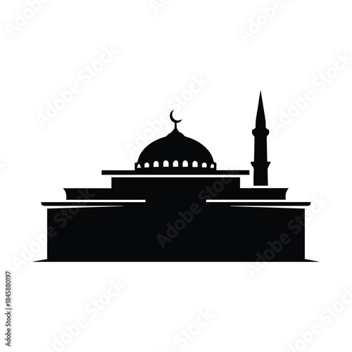 Silhouette of a mosque with a crescent moon Vector, illustration