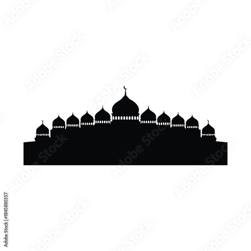 Silhouette of mosque with multiple domes Vector, illustration