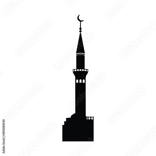 Silhouette of a minaret with crescent moon Vector, illustration