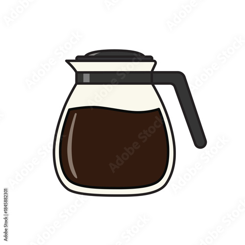 Fresh brewed black coffee in glass pot vector illustration icon in flat cartoon style isolated on white background