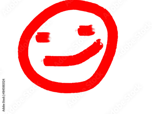 Smiling face with red circle on black background