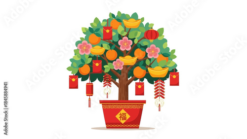 Vector illustration of a festive Chinese New Year money tree