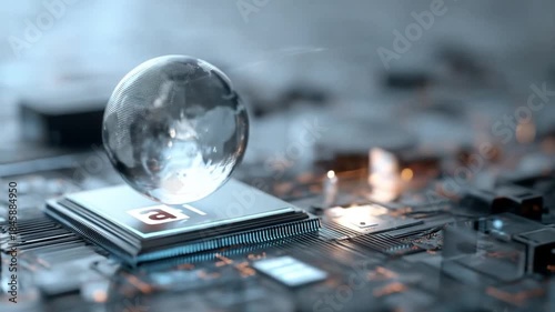 Digital globe on computer chip concept of global technology and connectivity