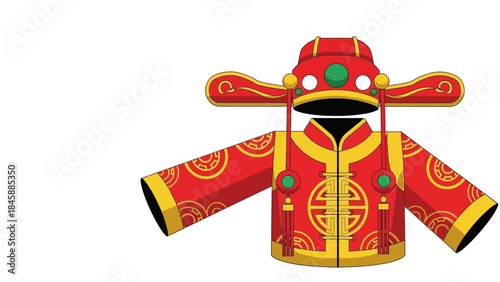 Traditional Chinese New Year Red Costume Illustration on White Background