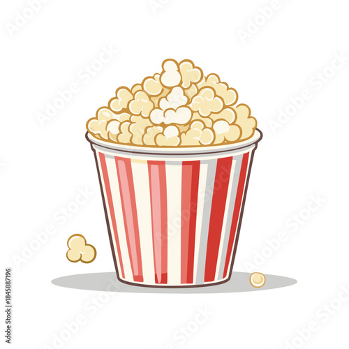 Popcorn Bucket Filled with Delicious Snack Food, Striped Container, Movie Treat