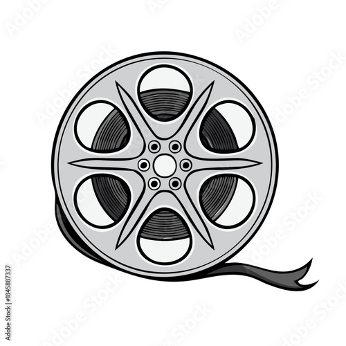 Single Film Reel and Ribbon Cartoon Style Motion Picture Entertainment Icon